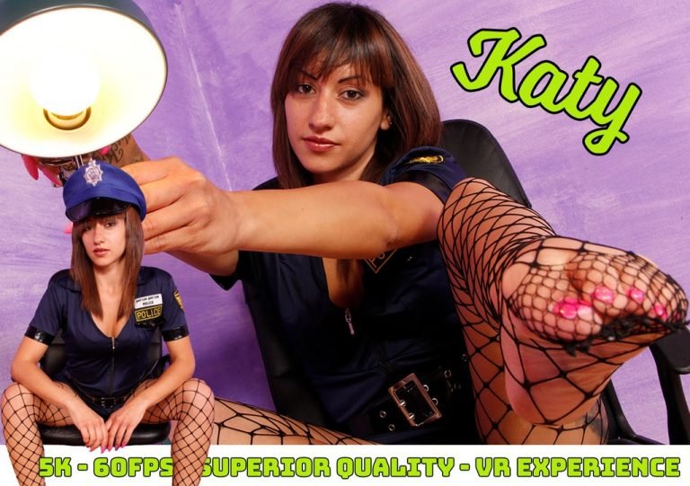 VRFootFetish - Sexy cop Katy shows off her fishnet-clad feet